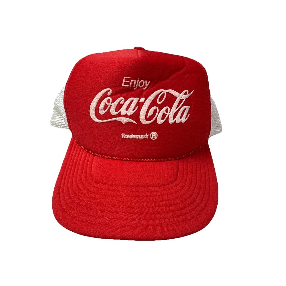 Vintage Coca Cola Coke Trucker Hat Cap Snapback Red& White Embroidered Mesh 4d